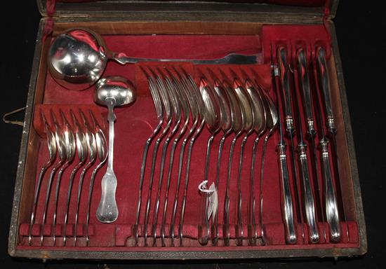 A late 19th/early 20th century Austro-Hungarian 800 standard silver canteen of cutlery in fitted case, weighable silver 44.5 oz.